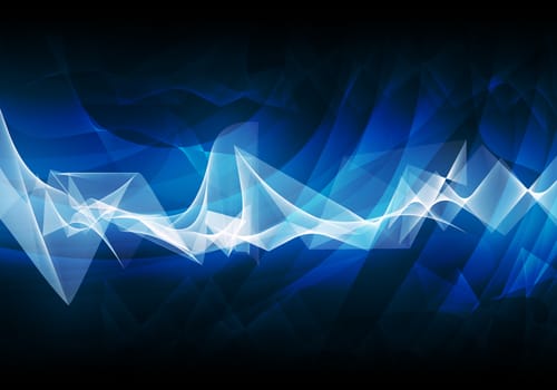 Abstract blue background with light spots and waves