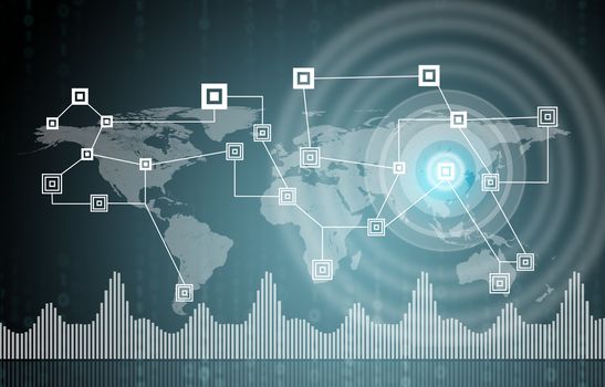 Background with world map and circles, internet concept