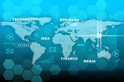 Abstract background with world map and business words, business concept
