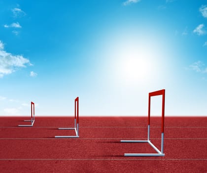 Barriers on treadmill stadium with sun, sport concept