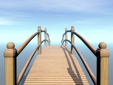 Wooden bridge leading to the blue sky - 3D render