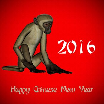 Happy New Chinese monkey Year, 2016, in red background