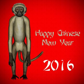 Happy New Chinese monkey Year, 2016, in red background