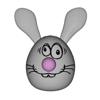 Easter white rabbit egg with crazy smiling face isolated in white background - 3D render
