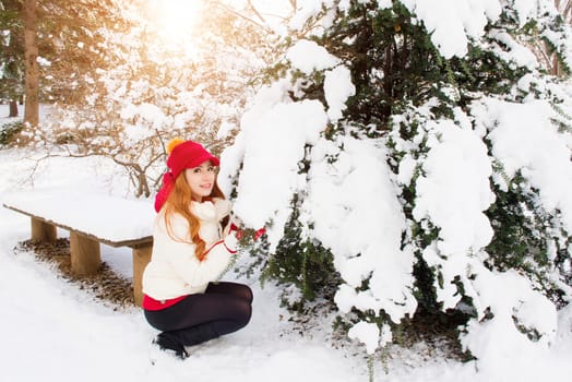 Beautiful young woman in the winter.