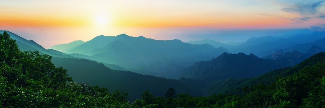 Sunrise at Seoraksan National Park, The best of Mountain in South Korea. Panorama landscape.