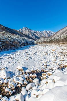 Seoraksan mountains is covered by snow in winter, South Korea.
