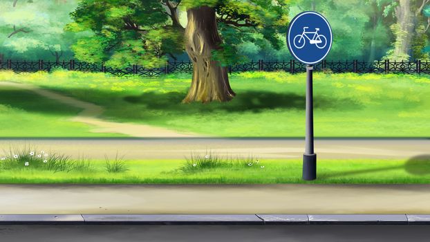Digital painting of the bike path in the park