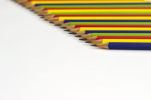 Pens in different colors, on a white background
