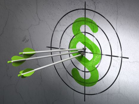 Success law concept: arrows hitting the center of Green Paragraph target on wall background