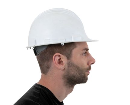 Engineer with hardhat on white background, isolated