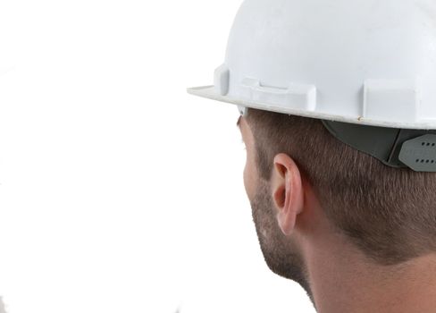 Engineer with hardhat on white background, isolated