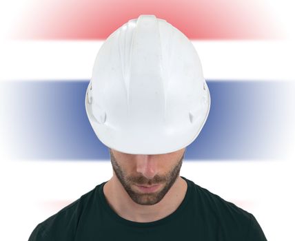 Isolated engineer with flag on background - Thailand