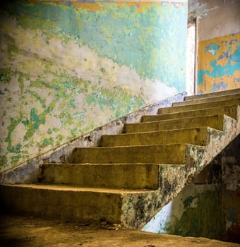wide angle view of an old wall abandoned factory building