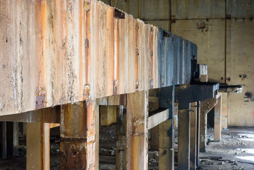 wide angle view of an old wall abandoned factory building