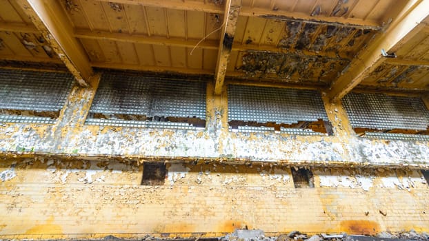 wide angle view of an old wall abandoned factory building