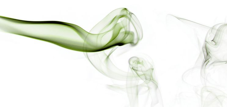 Green insence smoke on white background with free space for your text.