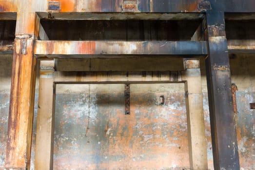 wide angle view of an old wall abandoned factory building
