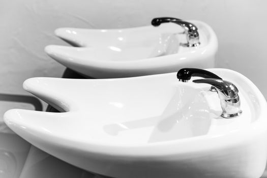 White washbasins for hairdresser