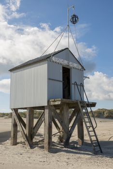 Famous authentic wooden beach hut, for shelter, on the island of Terschelling in the Netherlands.
