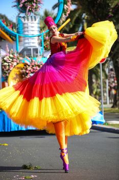 FRANCE, Nice: Dancer performs during the Nice Carnival on February 21, 2016 in Nice, southeastern France.