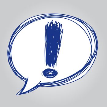 freehand sketch illustration of exclamation mark in speech bubble icon, doodle hand drawn