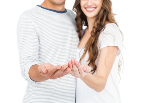 Couple standing empty hand on white background