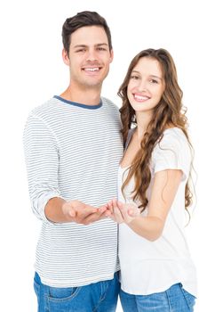 Couple standing empty hand on white background