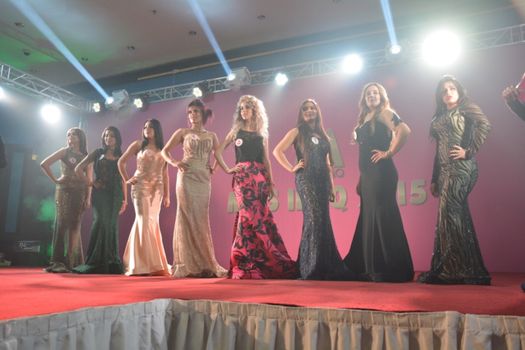 IRAQ, Baghdad: Contestants in the Miss Iraq beauty pageant strike a pose on December 18, 2015 in Baghdad. Shaymaa Abdelrahman, the 20-year-old, green-eyed knockout from Kirkuk, would be chosen as the first beauty queen in Iraq since 1972. While Iraq is most often depicted as a contentious, war-torn area on the geopolitical landscape, this pageant is a means to show the world that many Iraqis still love life at home.