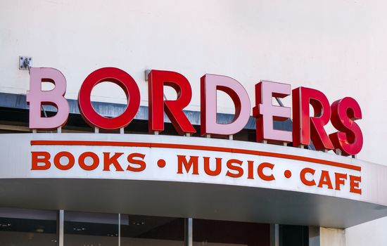 PASADEDNA, CA/USA - NOVEMBER 22, 2015: Borders bookstore and logo. Borders Group, Inc. was an international book and music retailer.