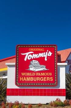 MONROVIA, CA/USA - NOVEMBER 22, 2015: Original Tommy's restaurant exterior and sign. Tommy's is a hamburger restaurant chain in Southern California.