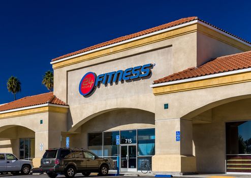 MONROVIA, CA/USA - NOVEMBER 22, 2015: 24 Fitness Center Building. 24 Hour Fitness is the world's largest privately owned d fitness center chain.