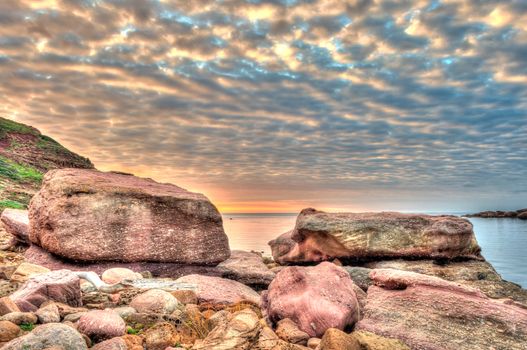 Landscape of the coast of Sardinia, Porticciolo at sunset