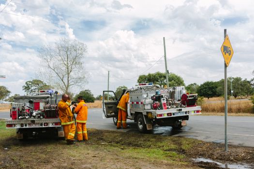 EPPING, AUSTRALIA - 20 DECEMBER 2015: A day after fires swept through Epping in Melbourne, CFA Fire Crews patrol the area for spot fires as Melbourne Suffered it's hottest day in December hitting 45 degrees C.