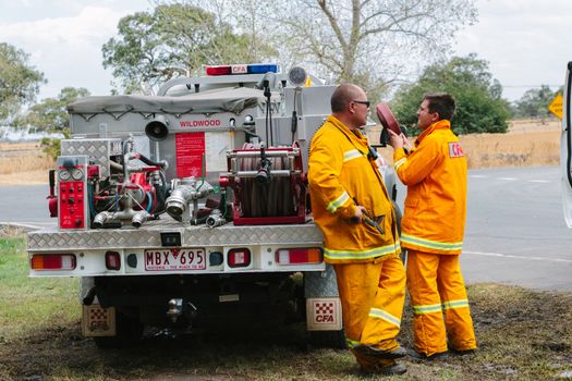 EPPING, AUSTRALIA - 20 DECEMBER 2015: A day after fires swept through Epping in Melbourne, CFA Fire Crews patrol the area for spot fires as Melbourne Suffered it's hottest day in December hitting 45 degrees C.