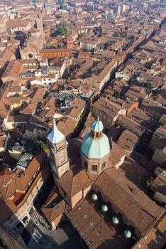 Panoramic view from the Torre degli Asinelli, over the old town of Bologna.