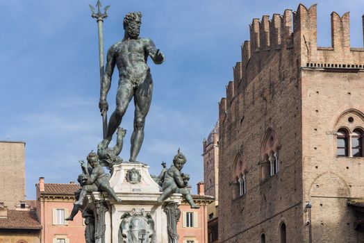 Ancient fountain of Neptune in the old town of Bologna, built by Giambologna