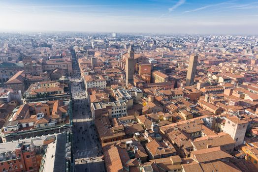 Panoramic view from the Torre degli Asinelli, over the old town of Bologna.