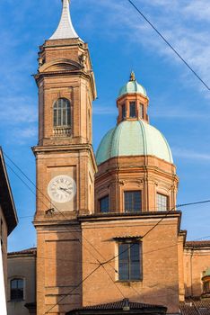 Church near the two towers in the old town of Bologna