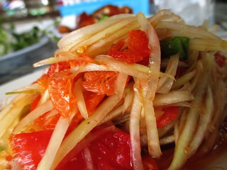 Green papaya salad with dried shrim is the most popular dish among women in Thailand