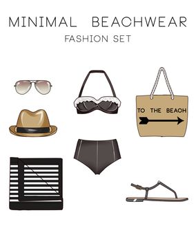 Fashion set of woman's clothes and accessories - Beachwear fashion set