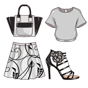 Raster Fashion Illustration - Clip Art Set of woman's clothes and accessories