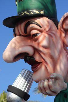 Nice, France - February 21 2016: Caricature of Charles de Gaulle. Charles de Gaulle was a French General and the Leader of Free France (1940 – 1944). Parade Float during the Carnival of Nice (Corso Carnavalesque 2016) in French Riviera. The Theme for 2016 was King of Media