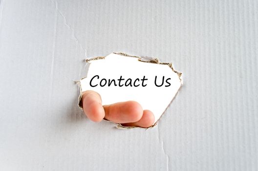 Business man hand writing contact us