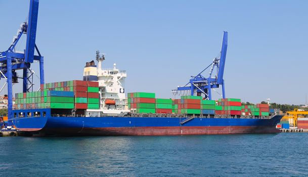 Container Ship is loading in a port