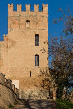 Tower of the fortification surrounding the ancient abbey of Monteveglio