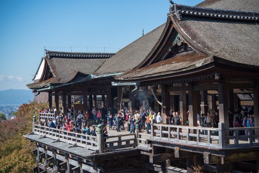 Kyoto, Japan - November 6, 2015: Early autumn of Kiyomizu-dera temple in Kyoto, Japan