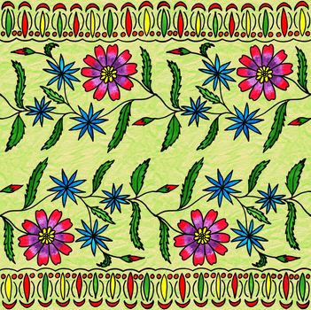 Seamless floral hand-drawing gouache. Bright cheerful colors