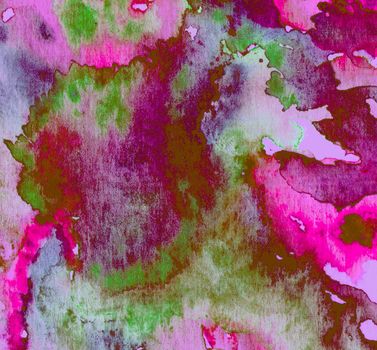 Watercolor abstract textural background handmade. Crumpled paper, leaves, spray