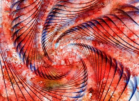 Abstract spiral shell on watercolor grunge background red